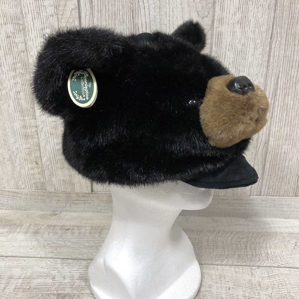 Plush Black Bear Kids Hat with Brown Snout